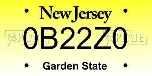 0B22Z0 New Jersey License Plate