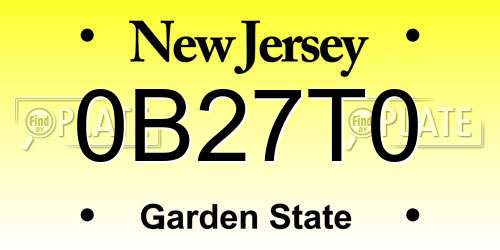0B27T0 New Jersey License Plate