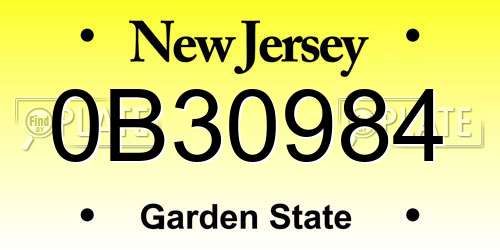0B30984 New Jersey License Plate