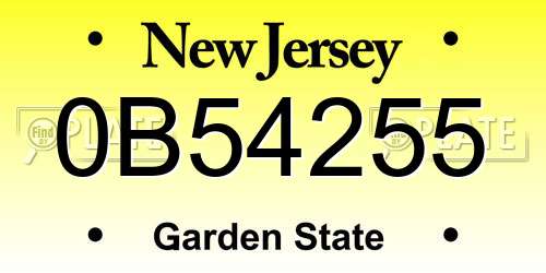 0B54255 New Jersey License Plate