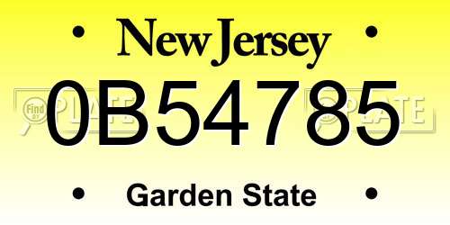 0B54785 New Jersey License Plate