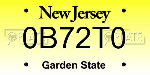 0B72T0 New Jersey License Plate