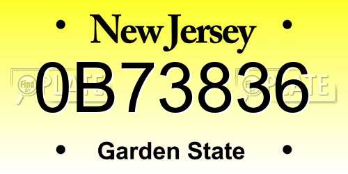 0B73836 New Jersey License Plate