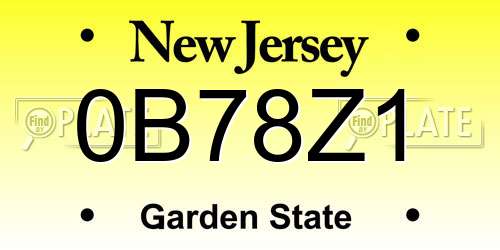 0B78Z1 New Jersey License Plate