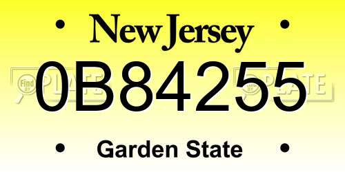 0B84255 New Jersey License Plate