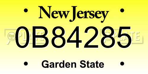 0B84285 New Jersey License Plate