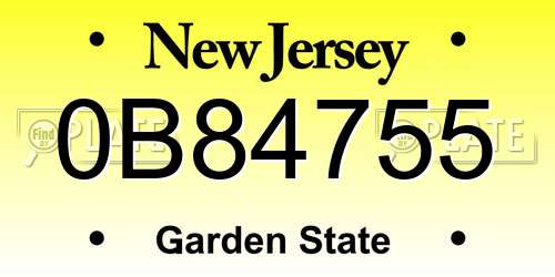 0B84755 New Jersey License Plate