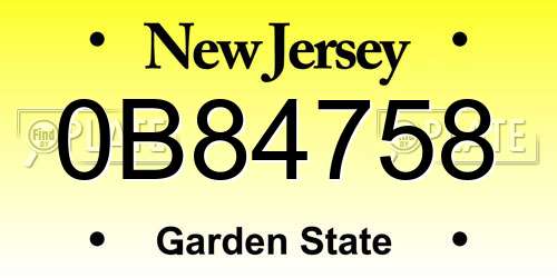 0B84758 New Jersey License Plate