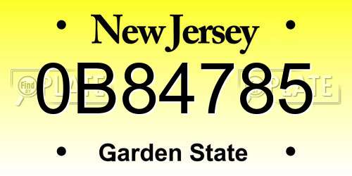 0B84785 New Jersey License Plate