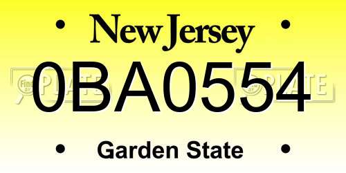 0BA0554 New Jersey License Plate