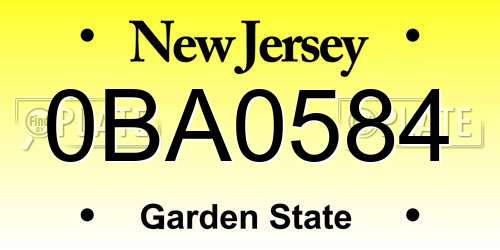 0BA0584 New Jersey License Plate