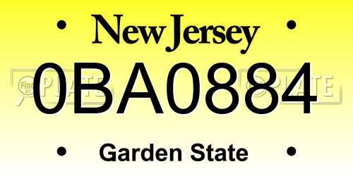 0BA0884 New Jersey License Plate