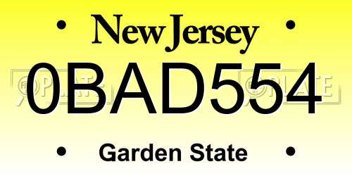 0BAD554 New Jersey License Plate