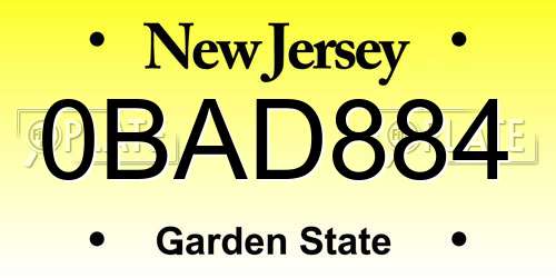 0BAD884 New Jersey License Plate