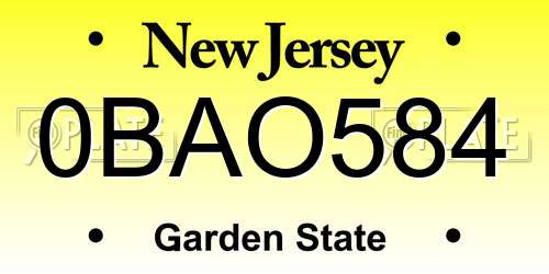 0BAO584 New Jersey License Plate