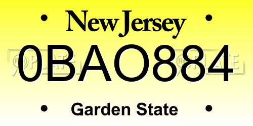 0BAO884 New Jersey License Plate