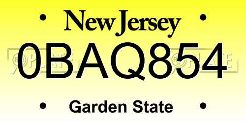 0BAQ854 New Jersey License Plate