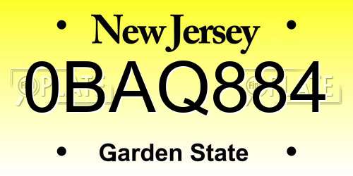 0BAQ884 New Jersey License Plate