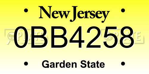 0BB4258 New Jersey License Plate