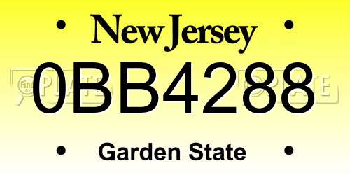 0BB4288 New Jersey License Plate