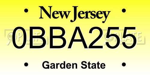 0BBA255 New Jersey License Plate