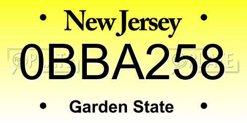 0BBA258 New Jersey License Plate