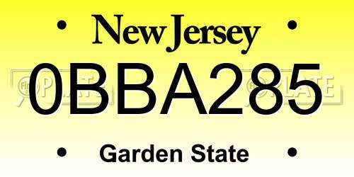 0BBA285 New Jersey License Plate