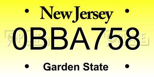 0BBA758 New Jersey License Plate