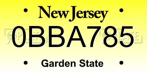 0BBA785 New Jersey License Plate