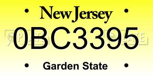0BC3395 New Jersey License Plate