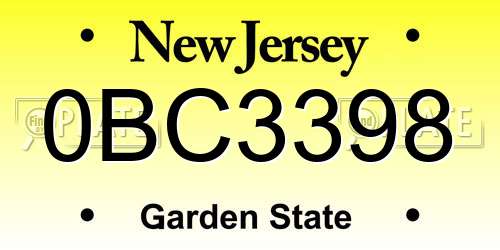 0BC3398 New Jersey License Plate
