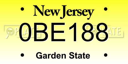 0BE188 New Jersey License Plate