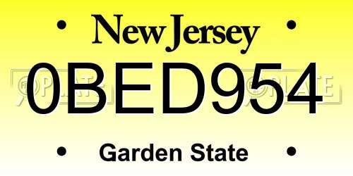 0BED954 New Jersey License Plate
