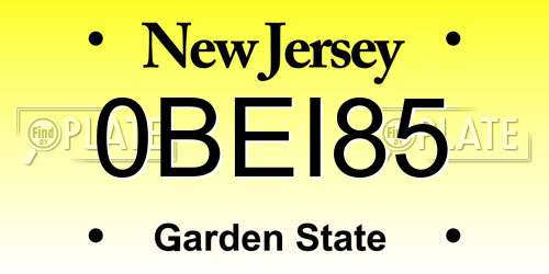 0BEI85 New Jersey License Plate