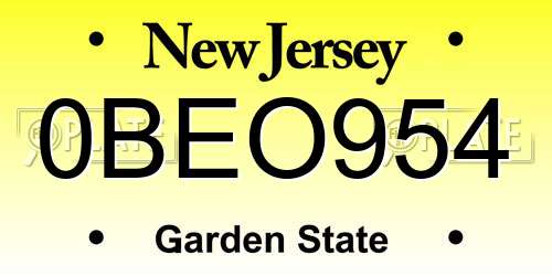 0BEO954 New Jersey License Plate