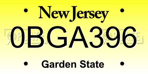 0BGA396 New Jersey License Plate