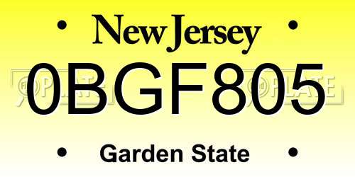 0BGF805 New Jersey License Plate