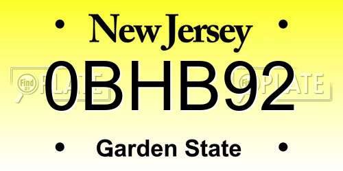 0BHB92 New Jersey License Plate