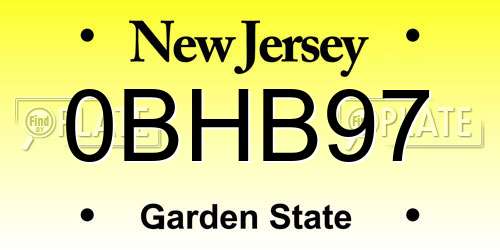 0BHB97 New Jersey License Plate