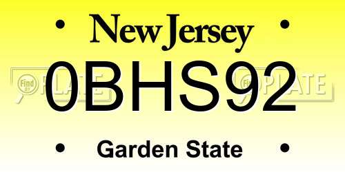 0BHS92 New Jersey License Plate