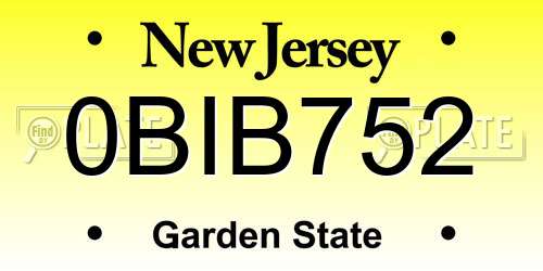 0BIB752 New Jersey License Plate