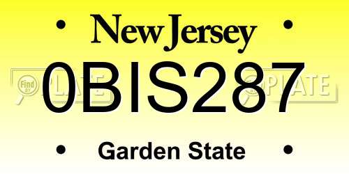 0BIS287 New Jersey License Plate