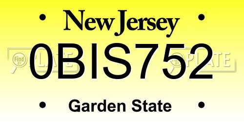 0BIS752 New Jersey License Plate