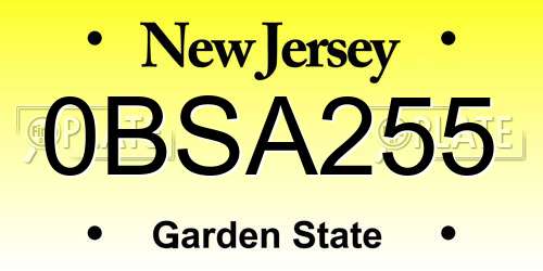 0BSA255 New Jersey License Plate