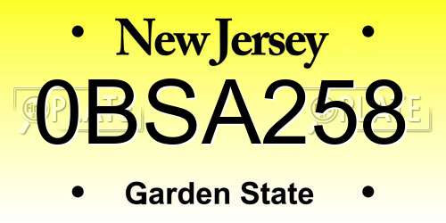 0BSA258 New Jersey License Plate