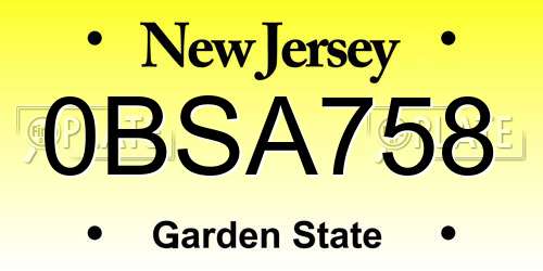 0BSA758 New Jersey License Plate