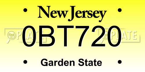 0BT720 New Jersey License Plate