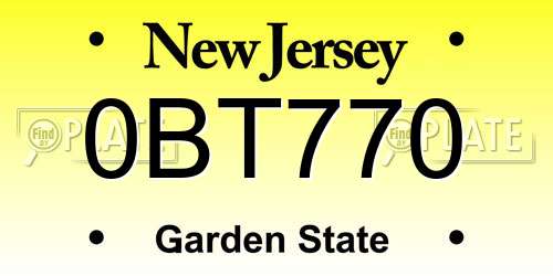 0BT770 New Jersey License Plate