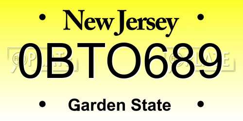 0BTO689 New Jersey License Plate