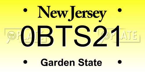 0BTS21 New Jersey License Plate